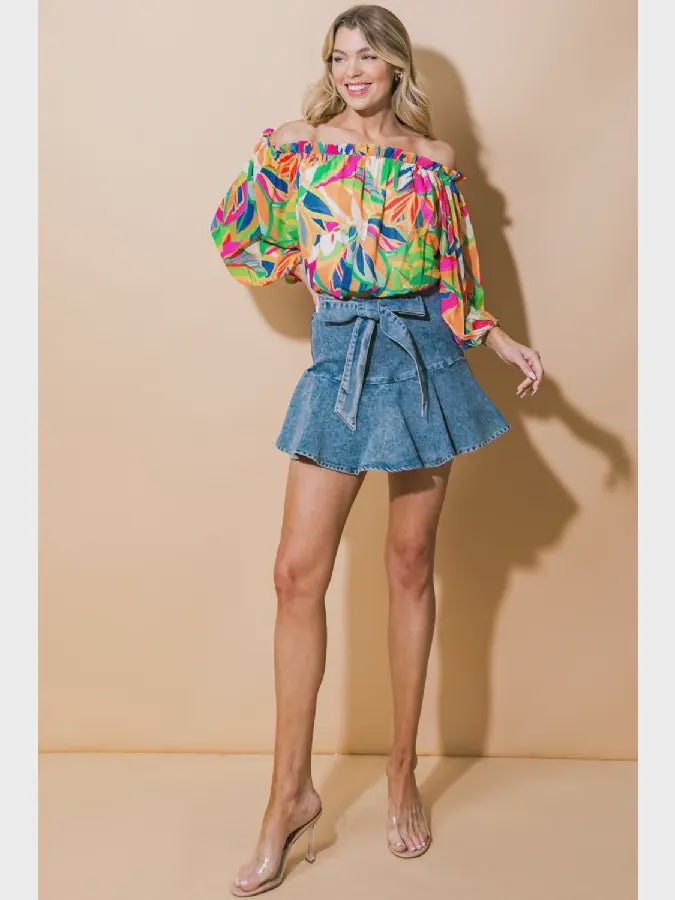 Ruffled Hemline Denim Skort