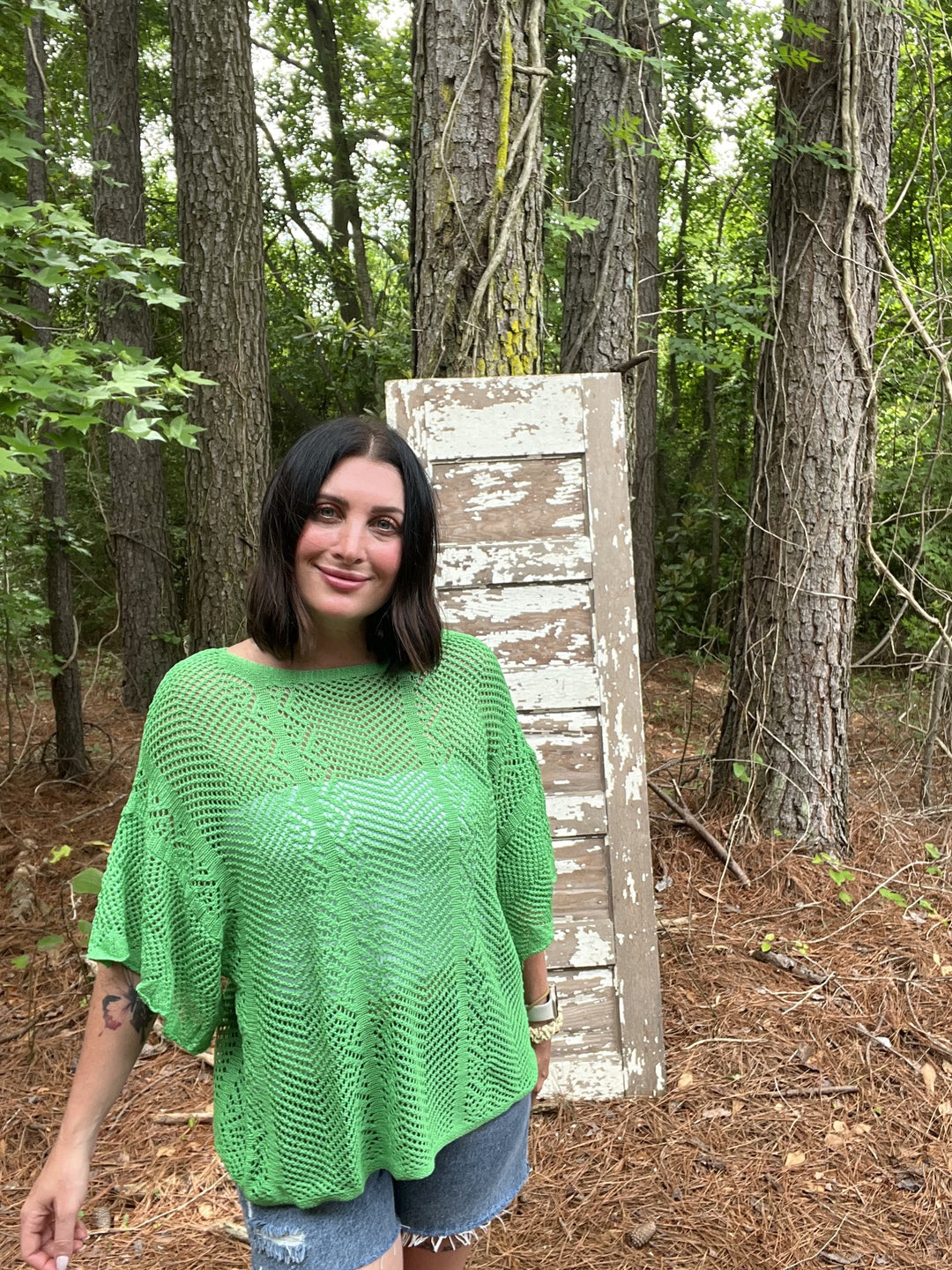 ONLINE EXCLUSIVE Green Pointelle Knit Top