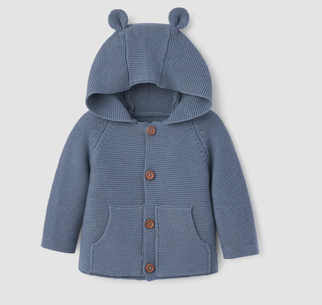 Elegant Baby Garter Hoodie Cardigan - Blue