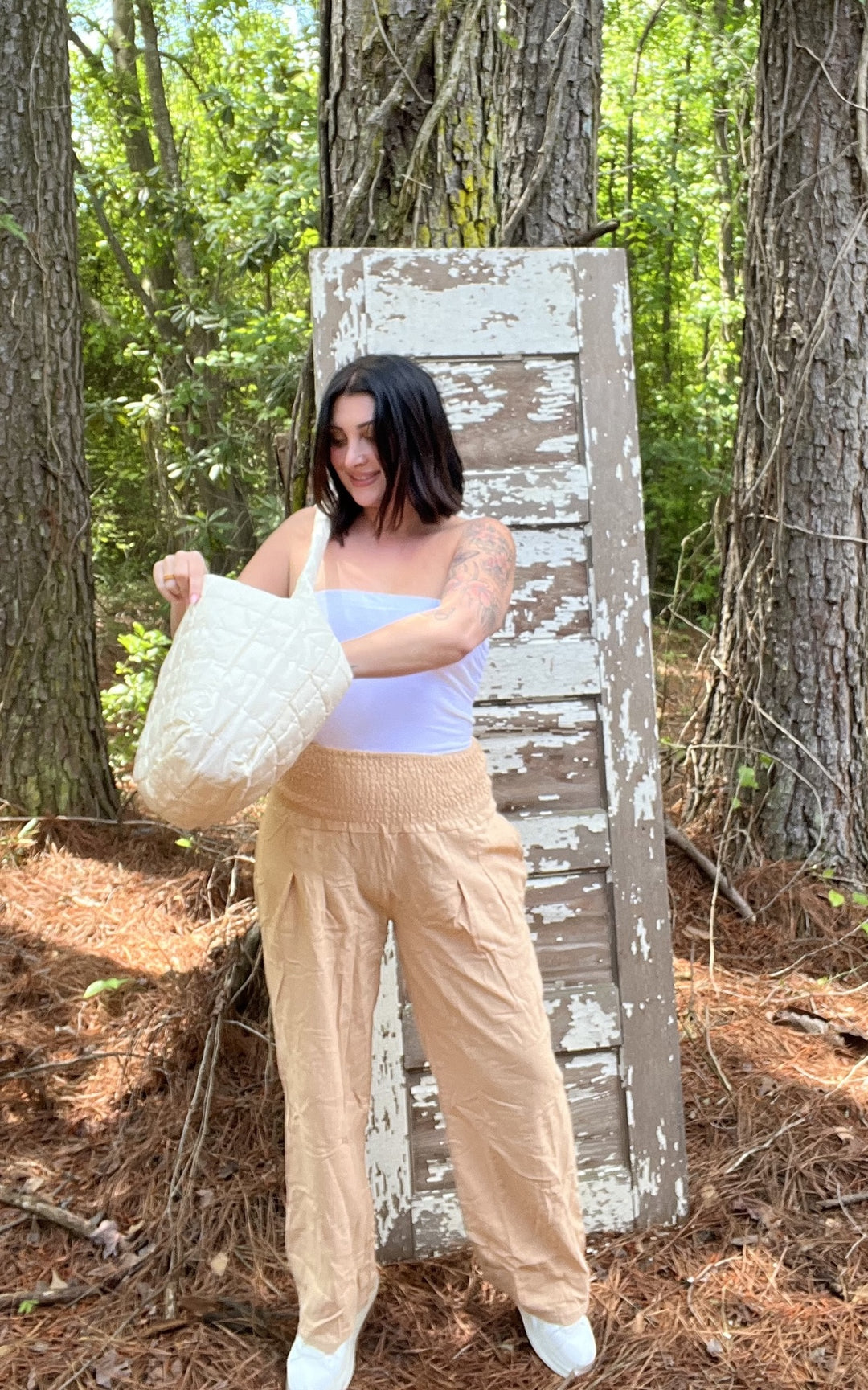 Linen Smocked Waist Pant