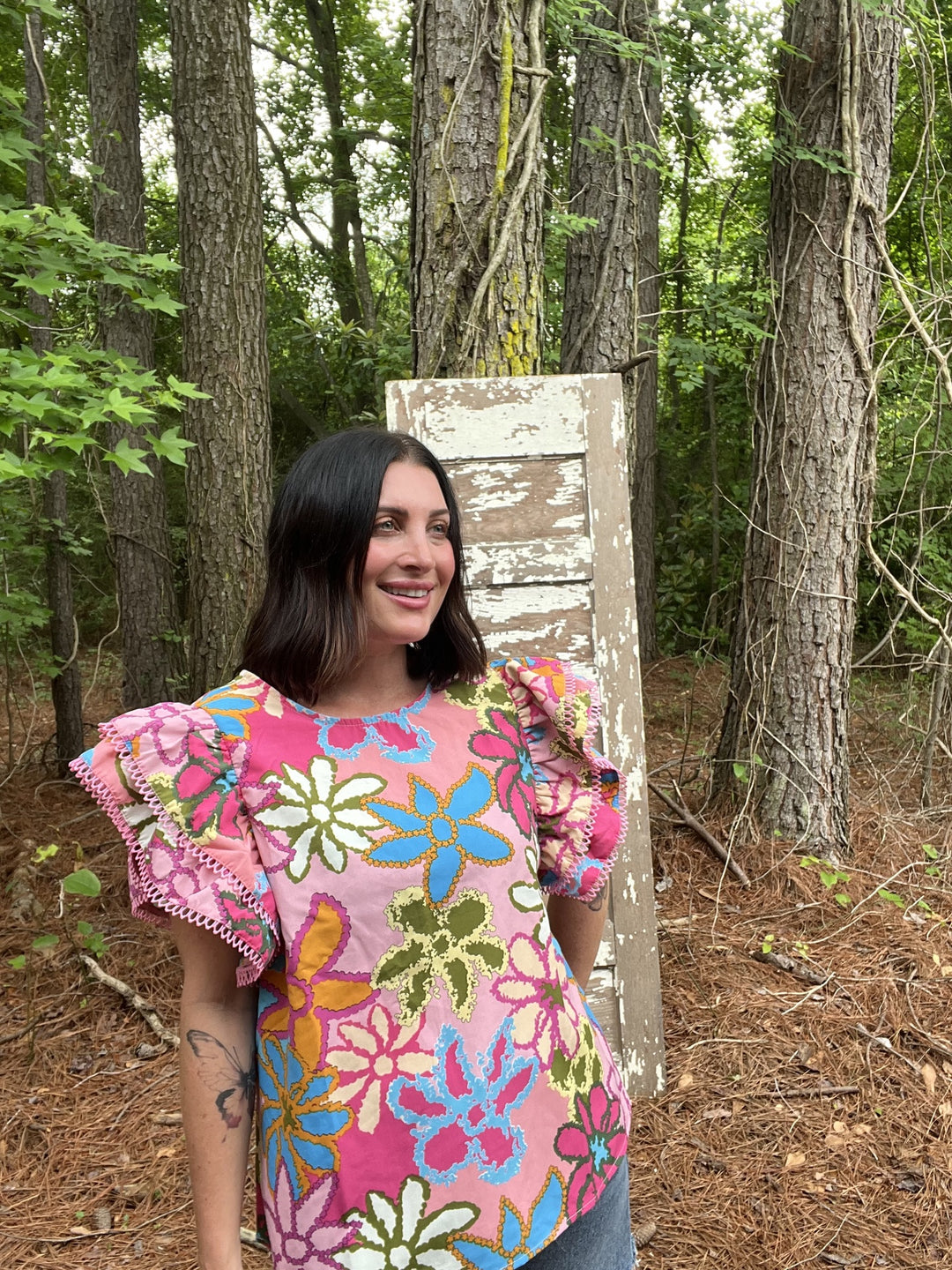 ONLINE EXCLUSIVE Floral Print Statement Sleeve Top