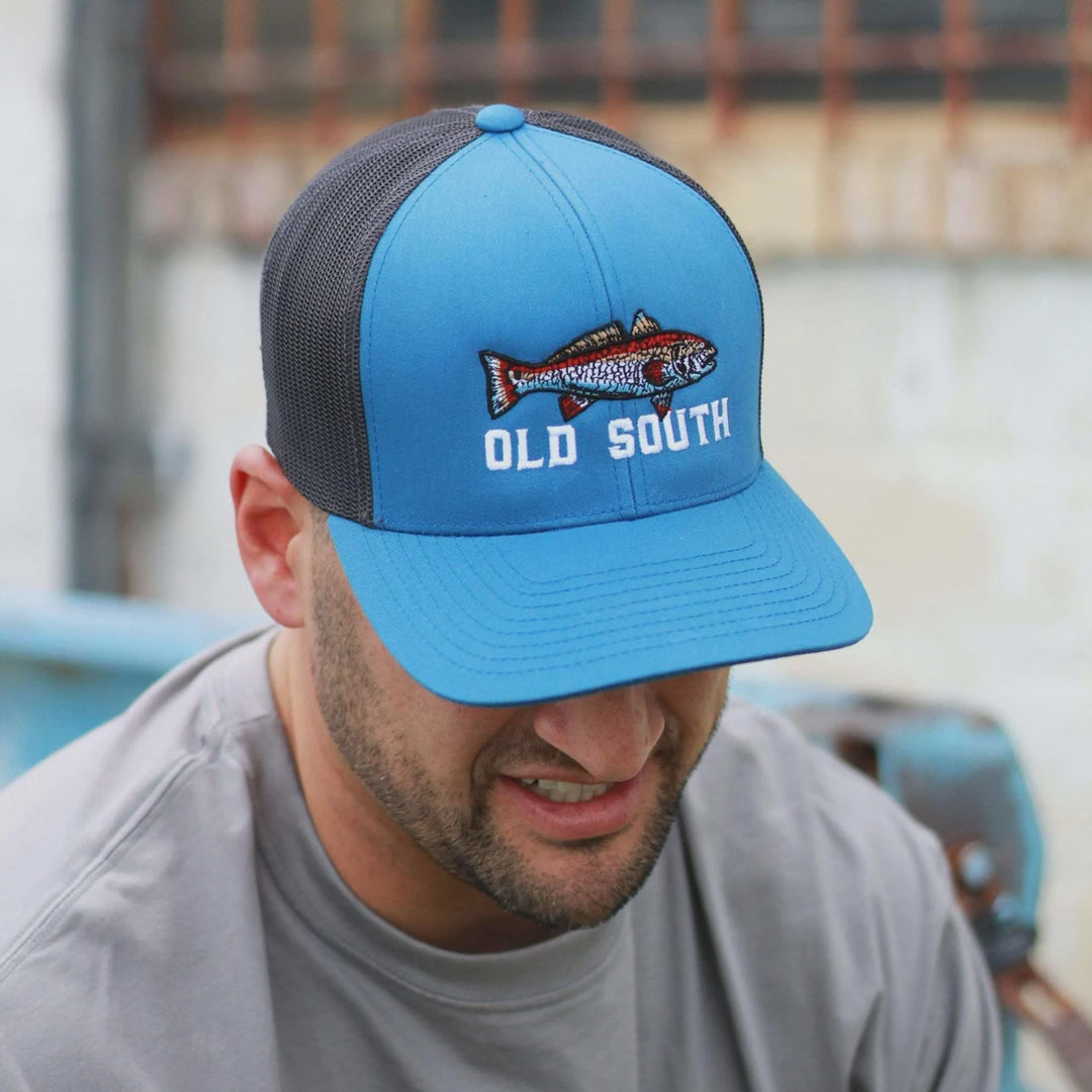 Old South Red Fish Ocean Blue/Charcoal Trucker Hat