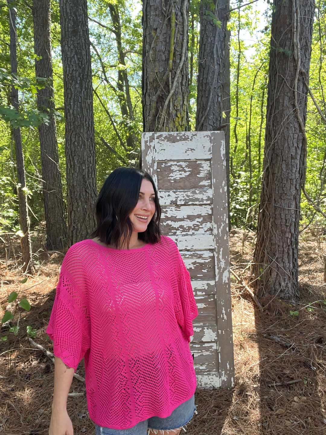 ONLINE EXCLUSIVE Hot Pink Pointelle Knit Top