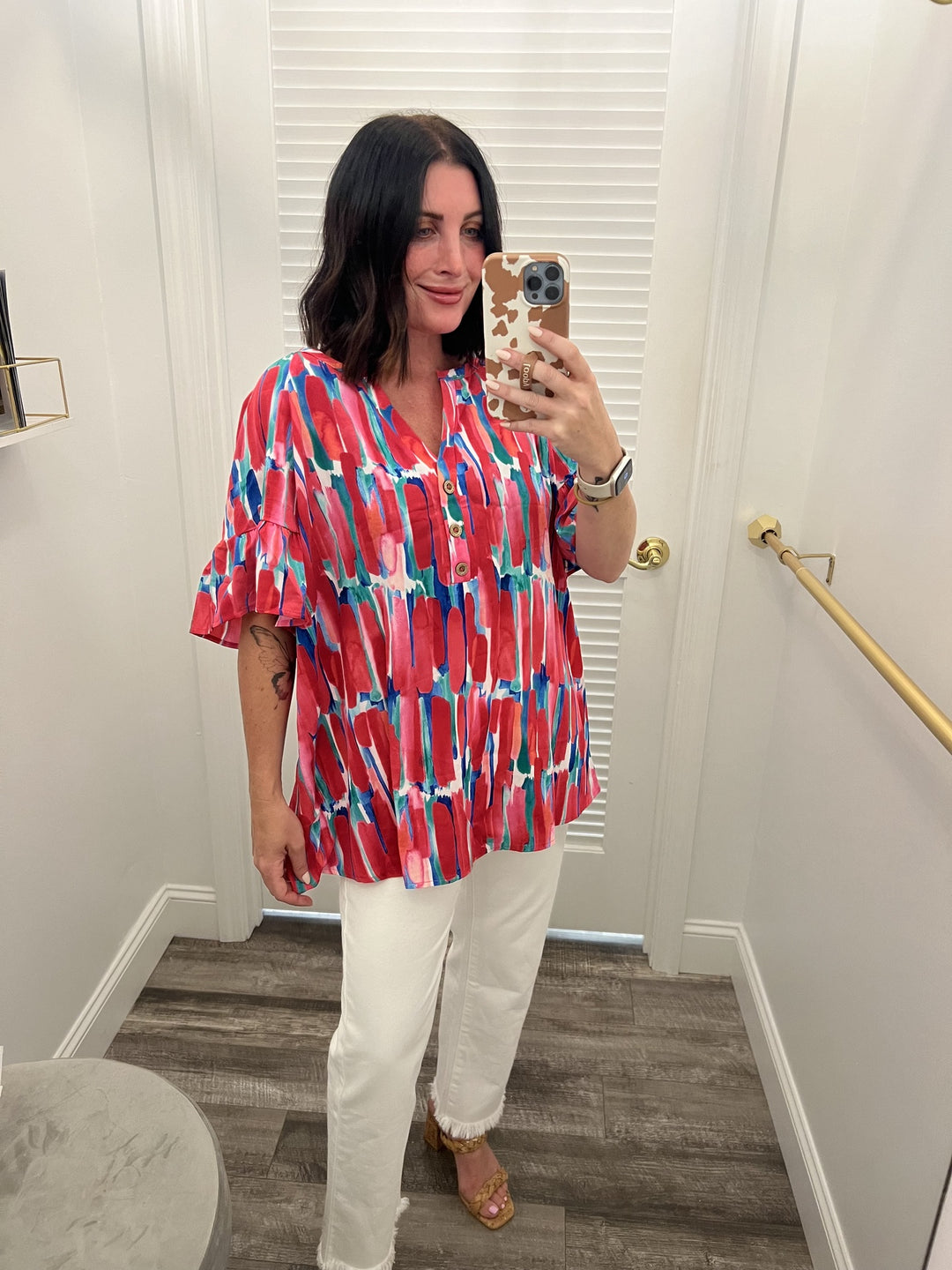 ONLINE EXCLUSIVE Plus Watercolor Button Front Blouse