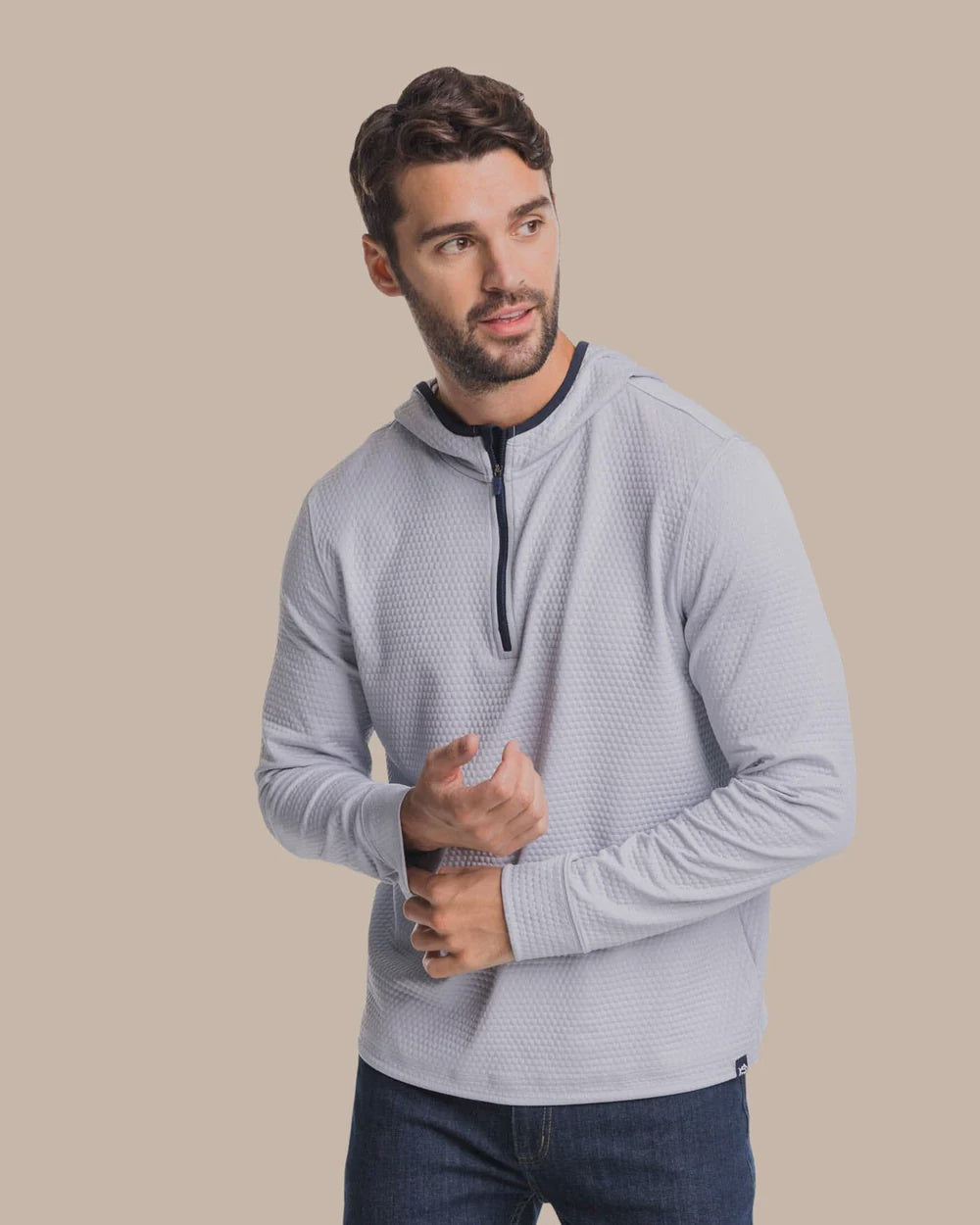 Southern Tide Scuttle Performance Quarter Zip Hoodie- Heather Slate Grey