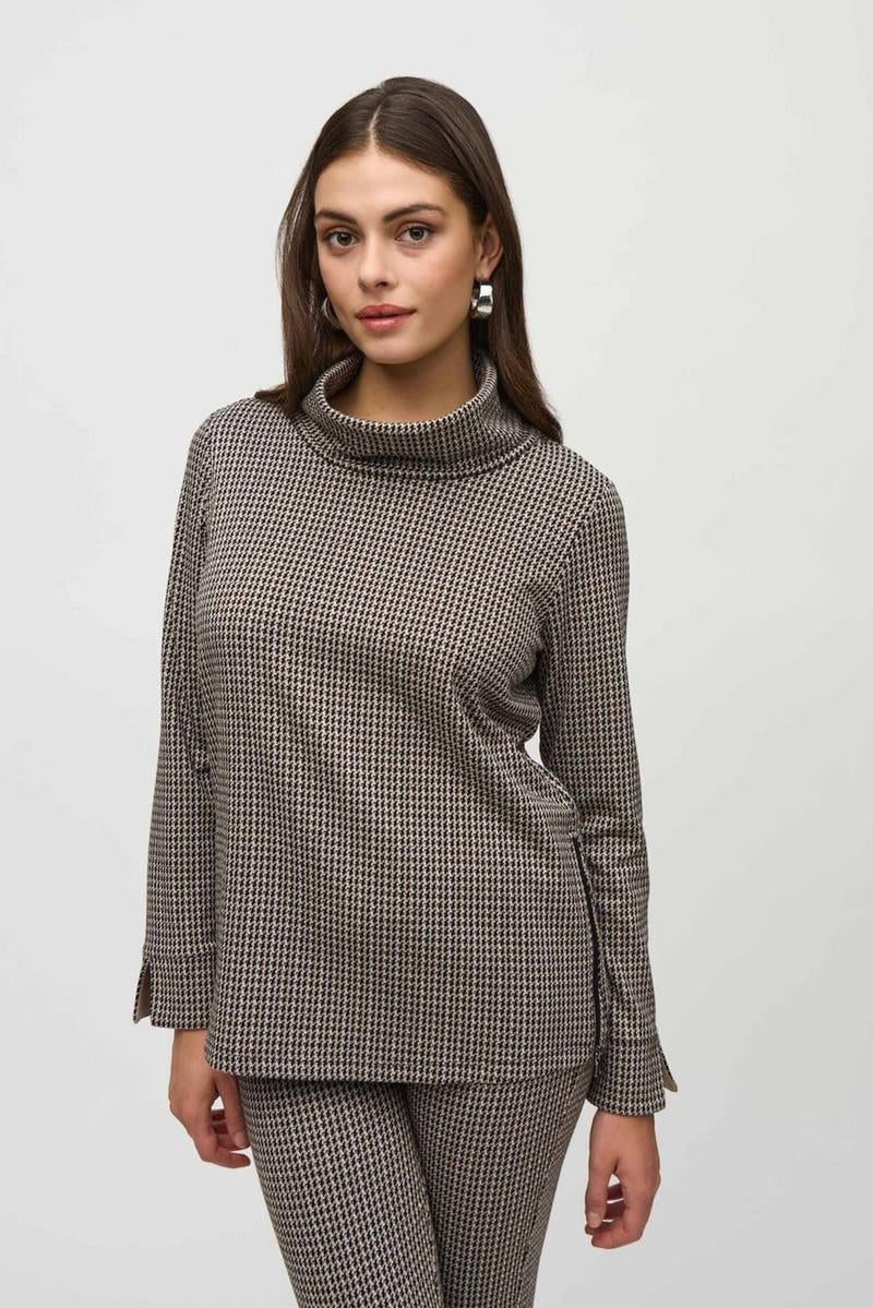 Joseph Ribkoff Black/Multi Jacquard Sweater Houndstooth Boxy Top