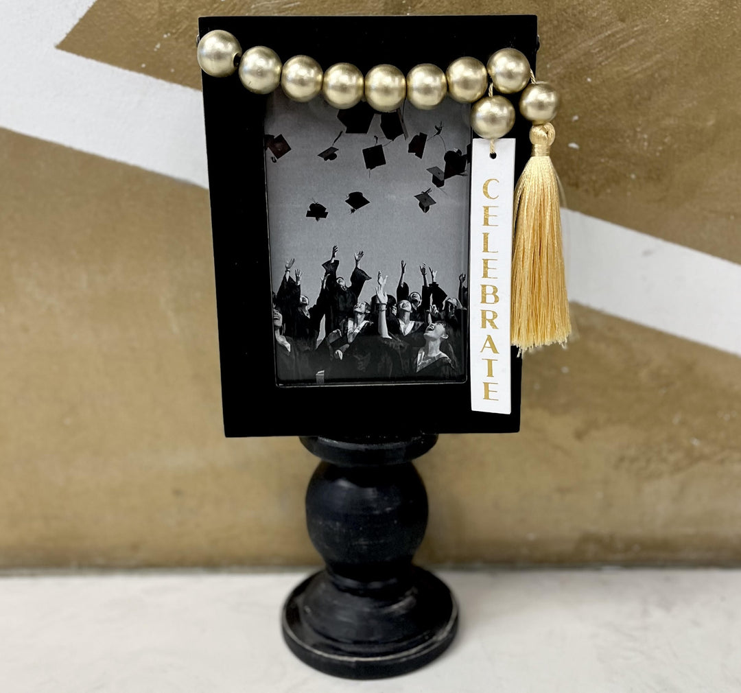 Black & Gold Celebrate Beaded Frame with Tassel
