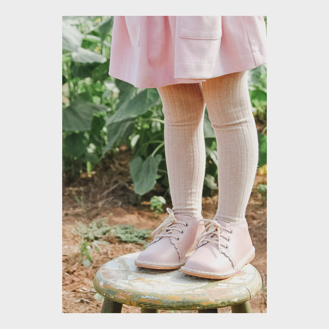 L'AMOUR Georgie Scalloped Lace Up Boot-Dusty Pink