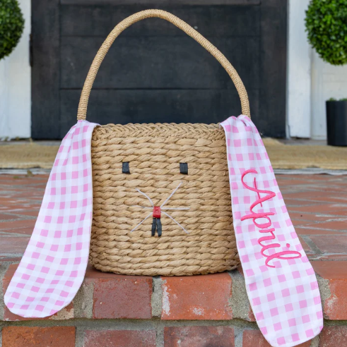 Kids Easter Egg Hunt Easter Basket - Gingham Bunny Ears