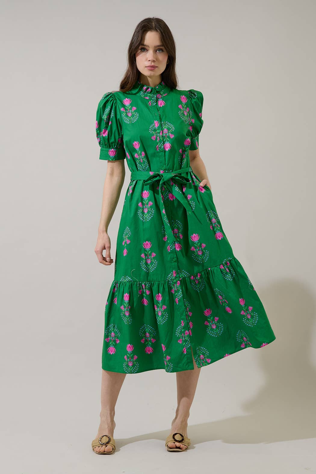 Giles Button Up Midi Dress Saura Floral