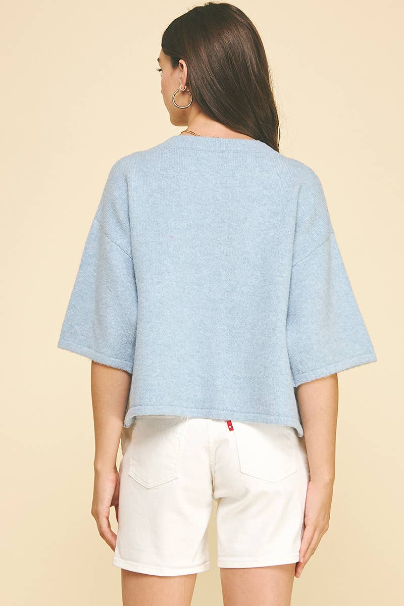 Pinch Button Down Short Sleeve Sweater