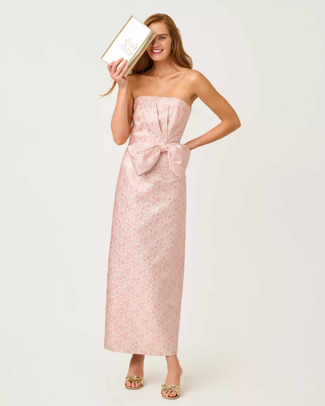 Lilly Pulitzer Tiernan Pink Metallic Brocade Strapless Maxi Dress