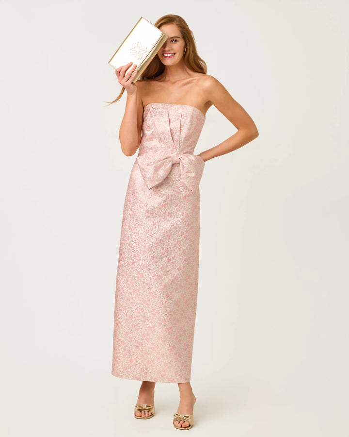 Lilly Pulitzer Tiernan Pink Metallic Brocade Strapless Maxi Dress
