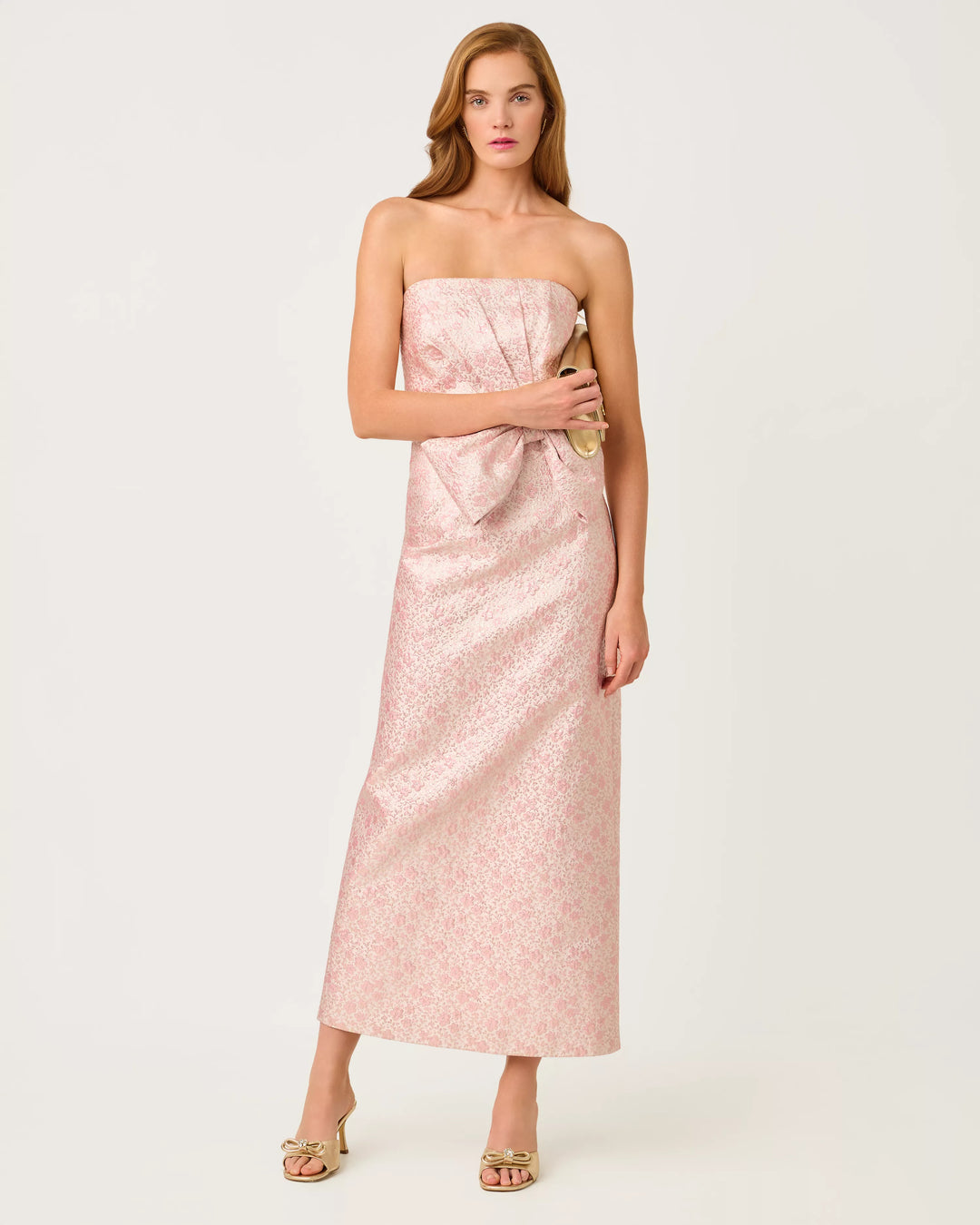 Lilly Pulitzer Tiernan Pink Metallic Brocade Strapless Maxi Dress