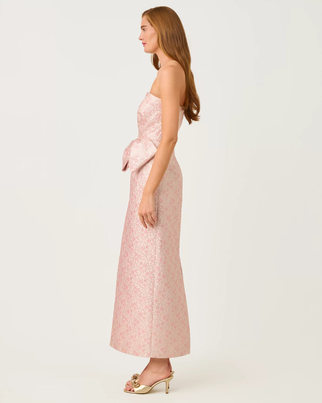 Lilly Pulitzer Tiernan Pink Metallic Brocade Strapless Maxi Dress