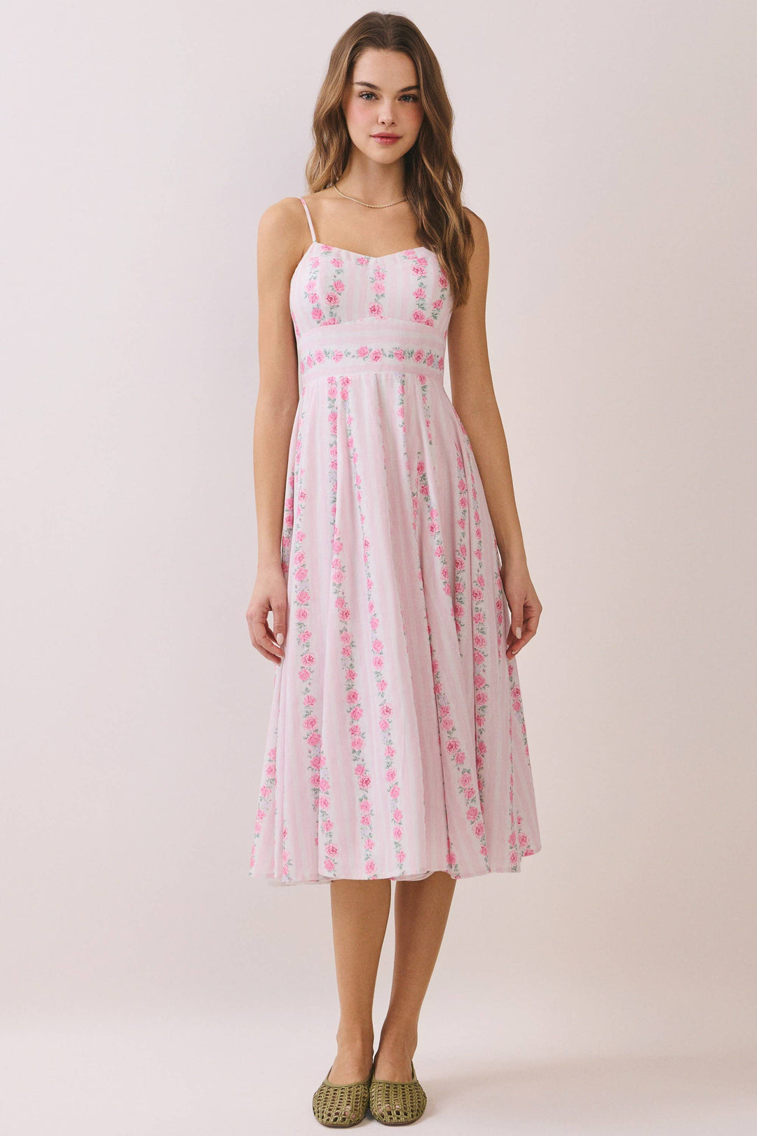 TCEC Floral Print Empire Waist Smocked Back Dress