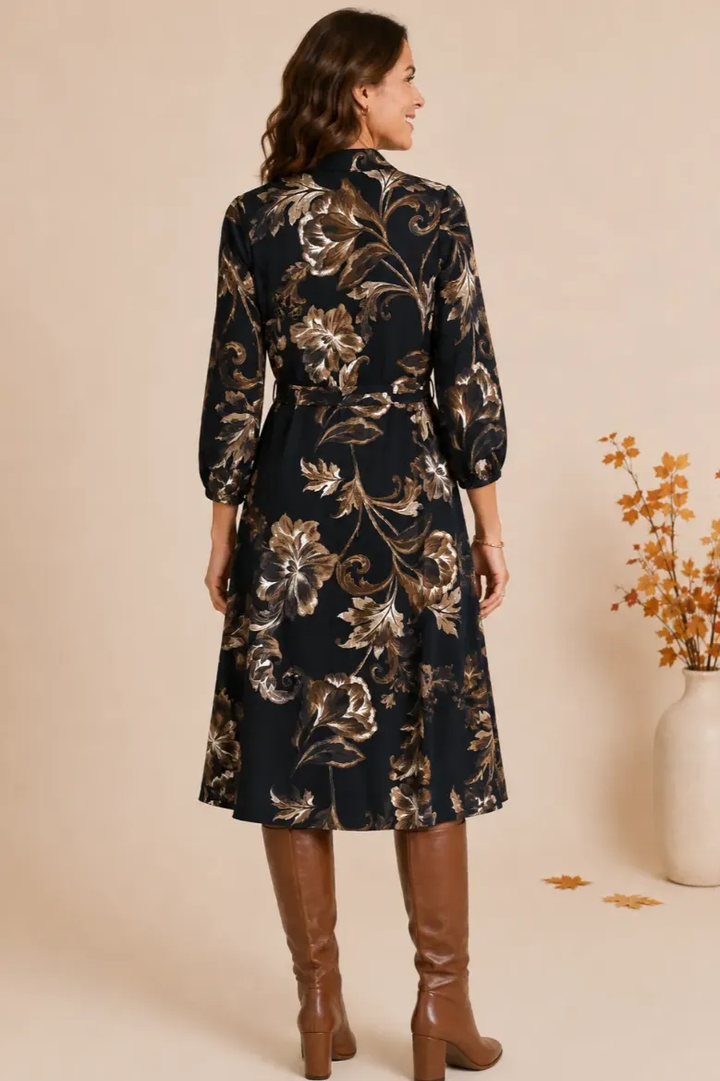 LINIQUE BAROQUE BUTTON FRONT SELF SASH MIDI DRESS