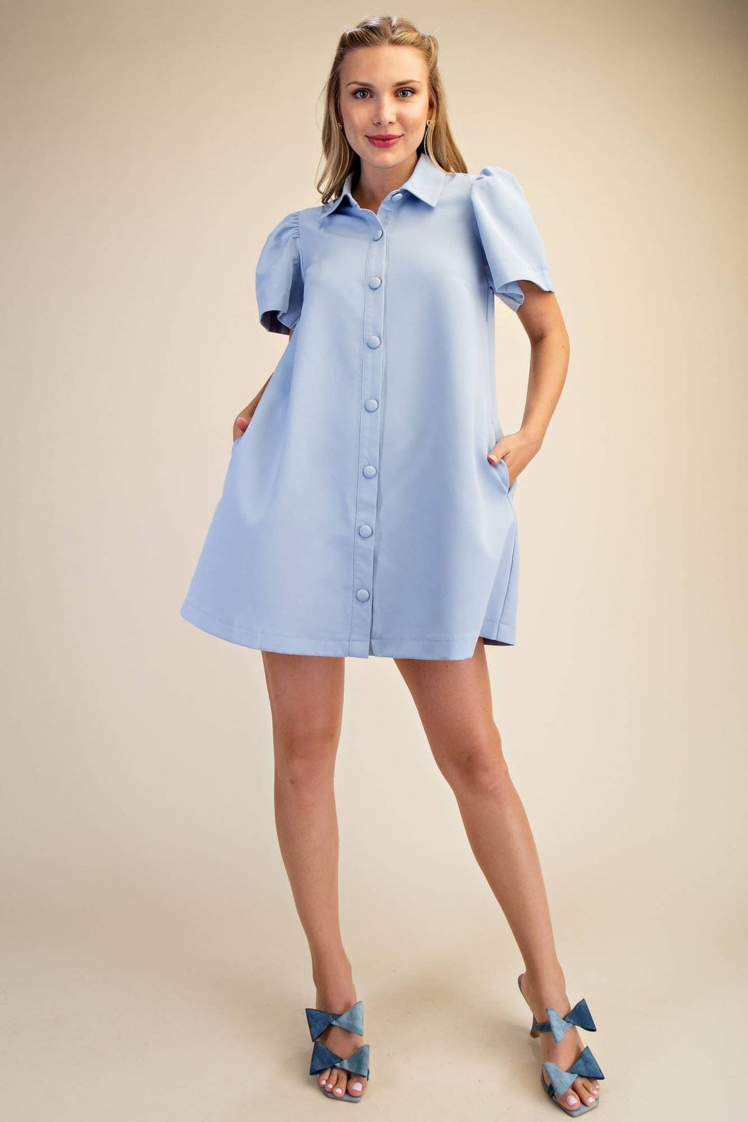 Glam Collar Neck Button Down Mini Dress