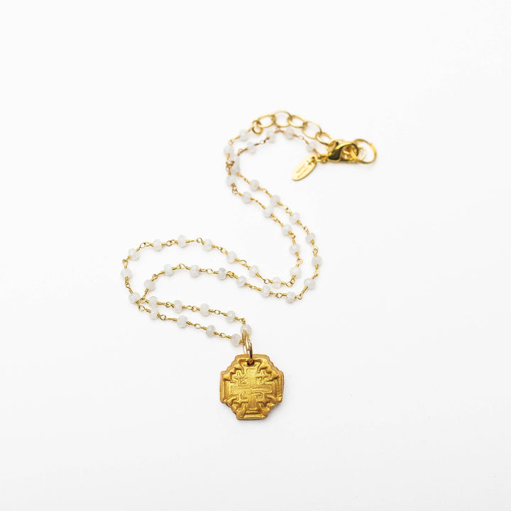 Hidden Truth Jewelry Tiny Clear Quartz with Jerusalem Cross Necklace