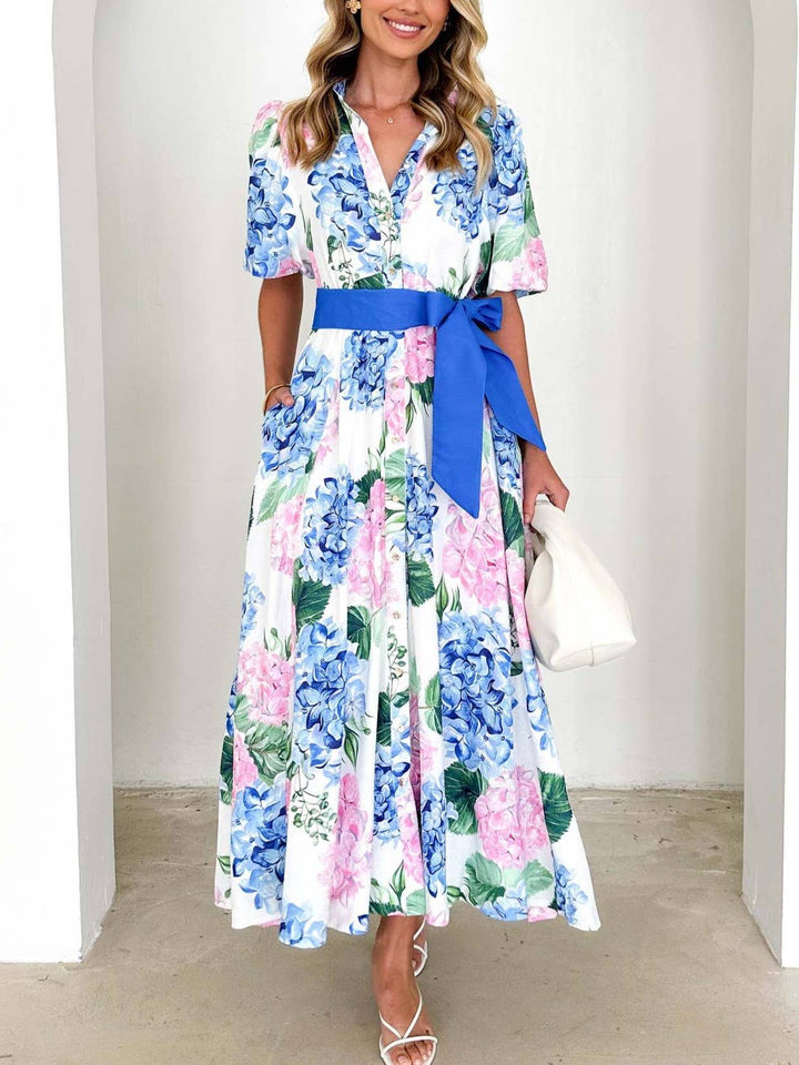 Hydrangea Bohemia Floral Print Maxi Dress