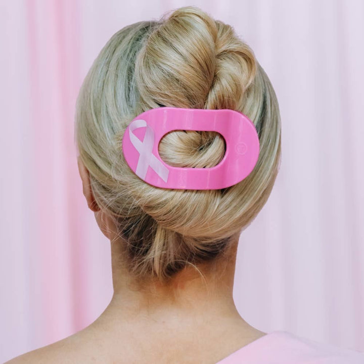 Teleties Breast Cancer Awareness | Large | Flat Round Hair Clip