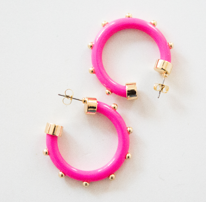 Hoo Hoops Hypoallergenic Small Hoop Earrings - Hot Pink with Gold