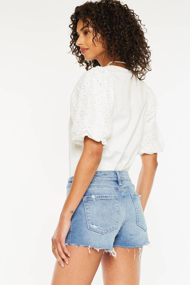 KanCan Mid Rise Boyfriend Fit Denim Shorts