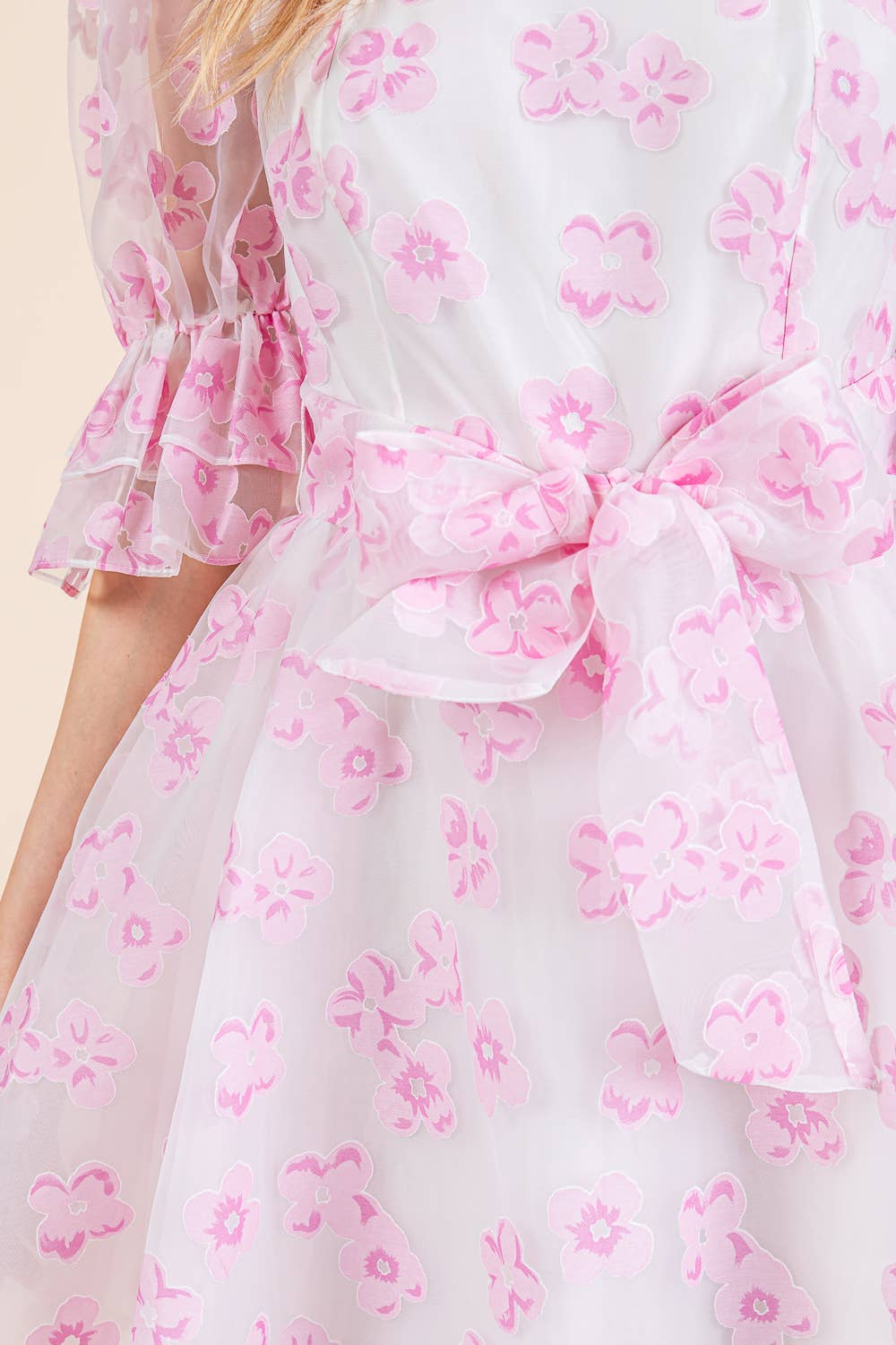 Pink Floral Organza Fit & Flare Mini Dress