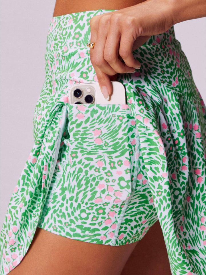 Green Floral Printed Tennis Skort