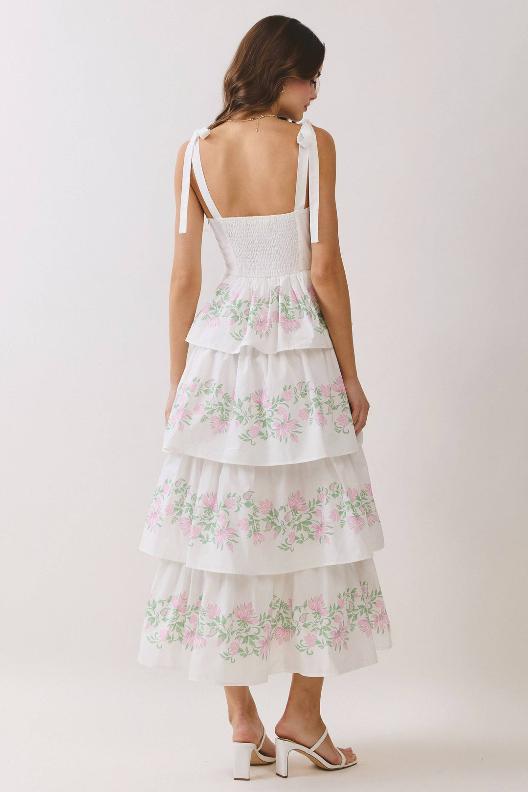 TCEC Floral Tiered Ribbon Strap Maxi Dress