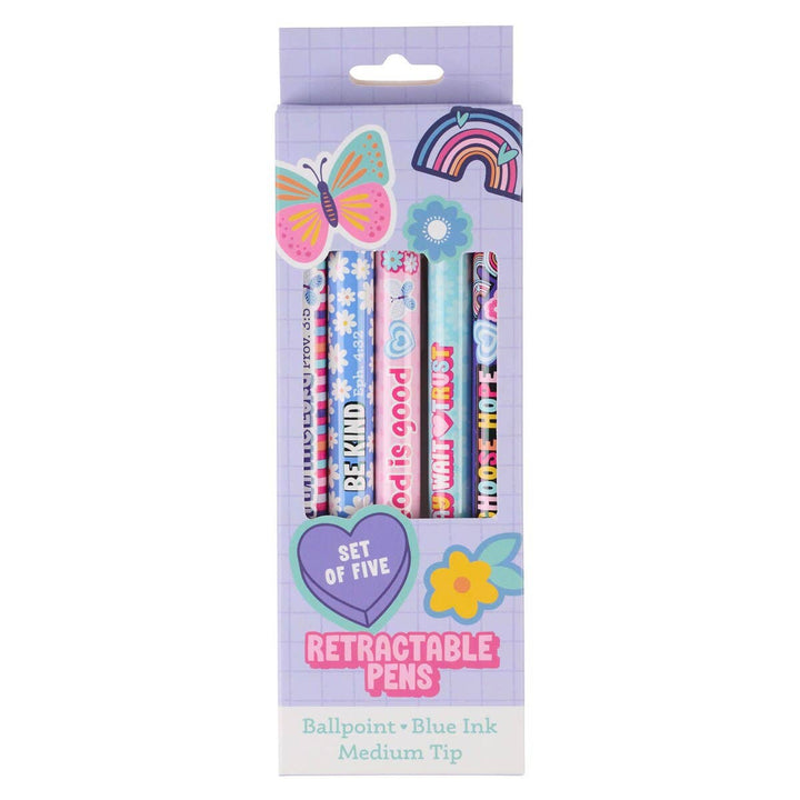 Retractable Pen Set 5 pc Girls Sticker Art