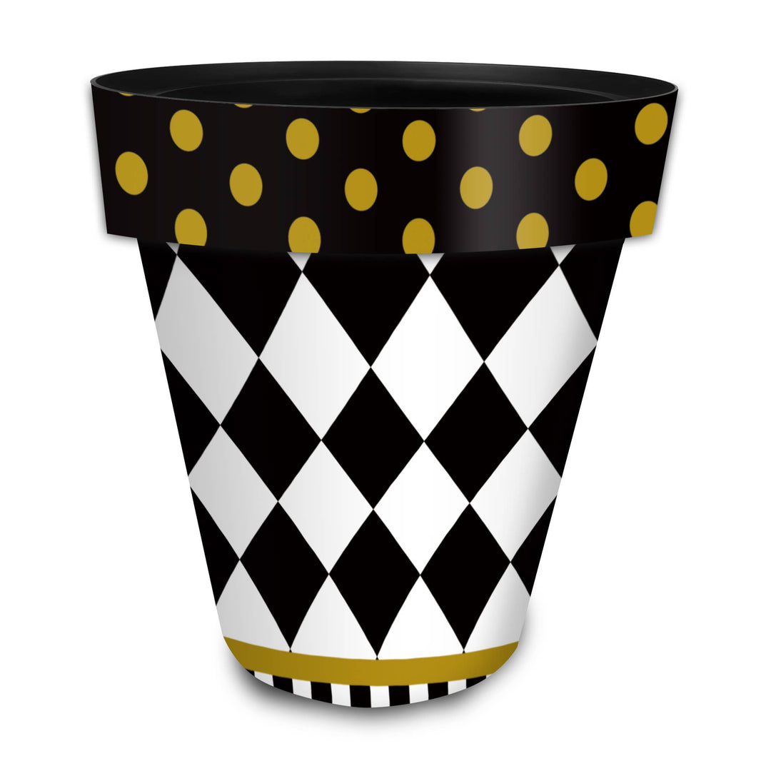Briarwood Lane Black/White/Gold Checkerboard Large Planter - 15" x 15" x 14"