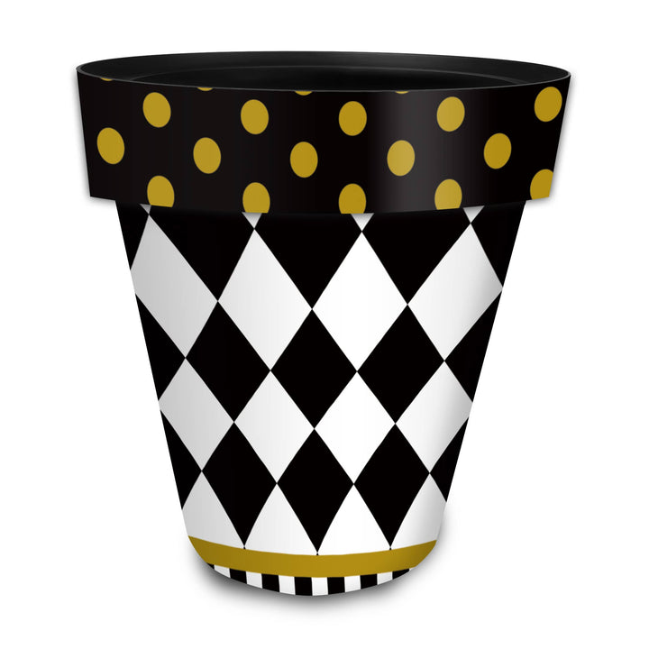 Briarwood Lane Black/White/Gold Checkerboard Large Planter - 15" x 15" x 14"