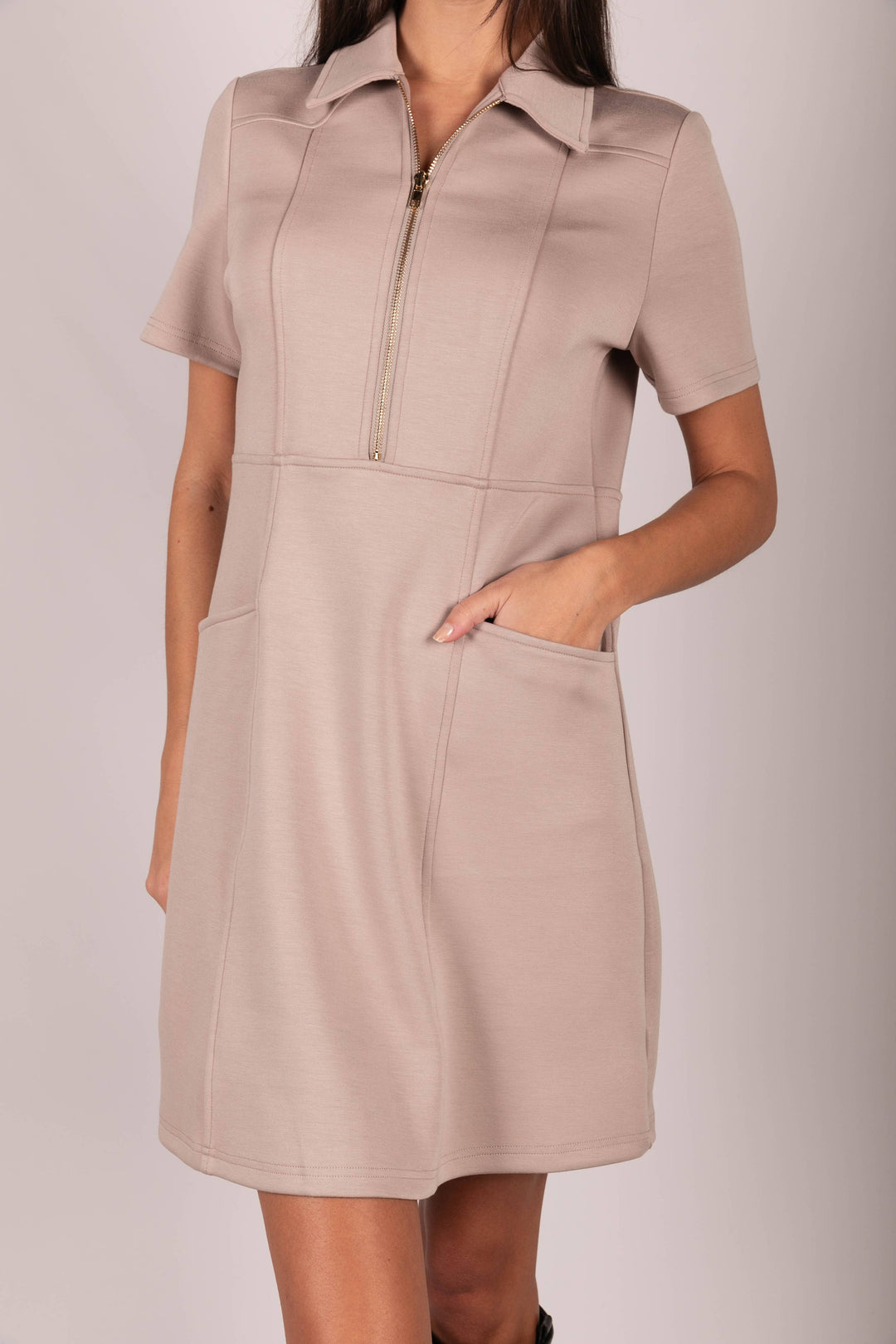 P. CILL Butter Modal Quarter Zip Short Sleeve Dress