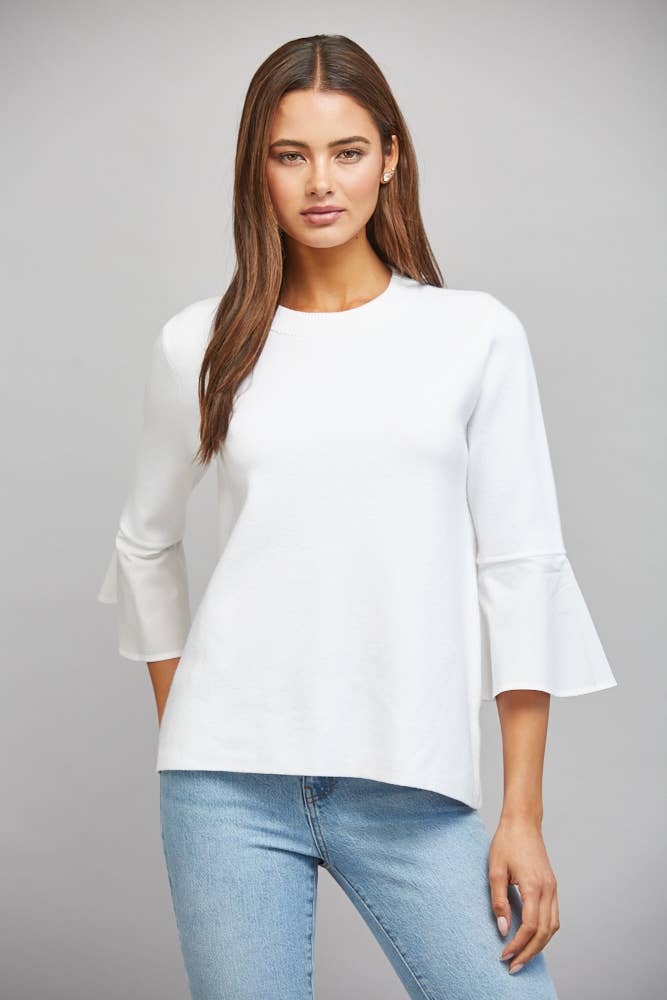 CONTRAST FLARE BELL SLV MIXED MEDIA SWEATER FW10841