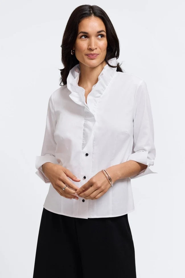 Foxcroft White Edith Stretch Matte Sateen 3/4 Sleeve Shirt
