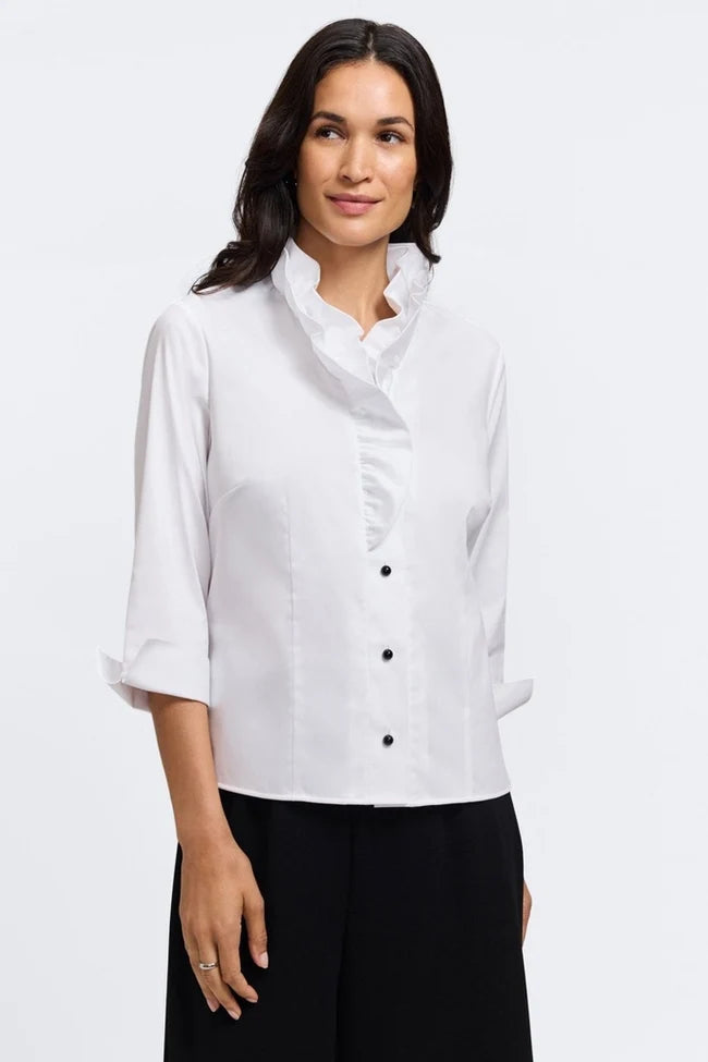 Foxcroft White Edith Stretch Matte Sateen 3/4 Sleeve Shirt