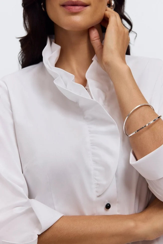 Foxcroft White Edith Stretch Matte Sateen 3/4 Sleeve Shirt