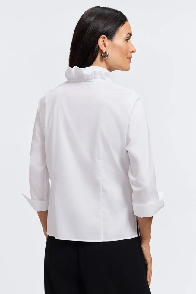 Foxcroft White Edith Stretch Matte Sateen 3/4 Sleeve Shirt