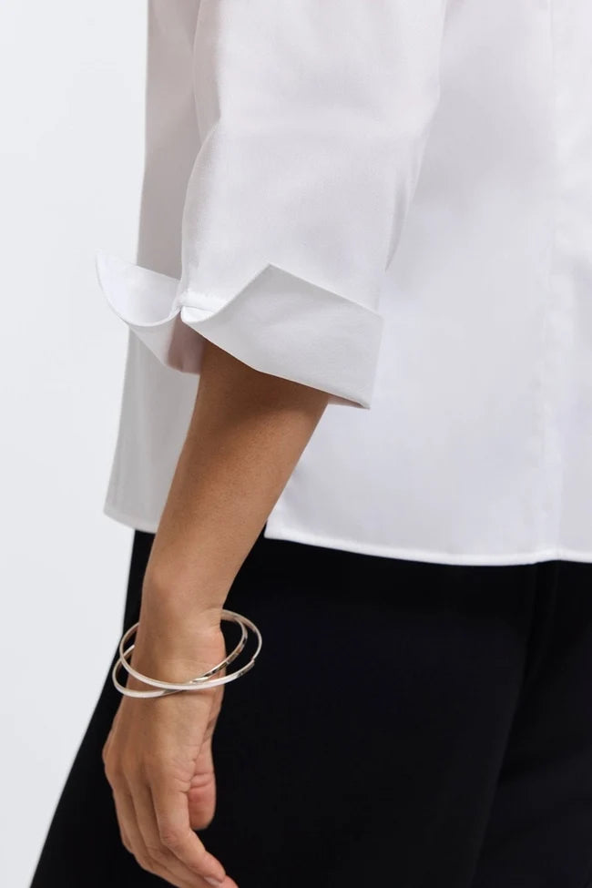 Foxcroft White Edith Stretch Matte Sateen 3/4 Sleeve Shirt