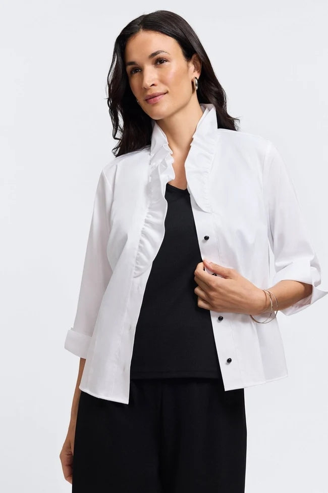 Foxcroft White Edith Stretch Matte Sateen 3/4 Sleeve Shirt