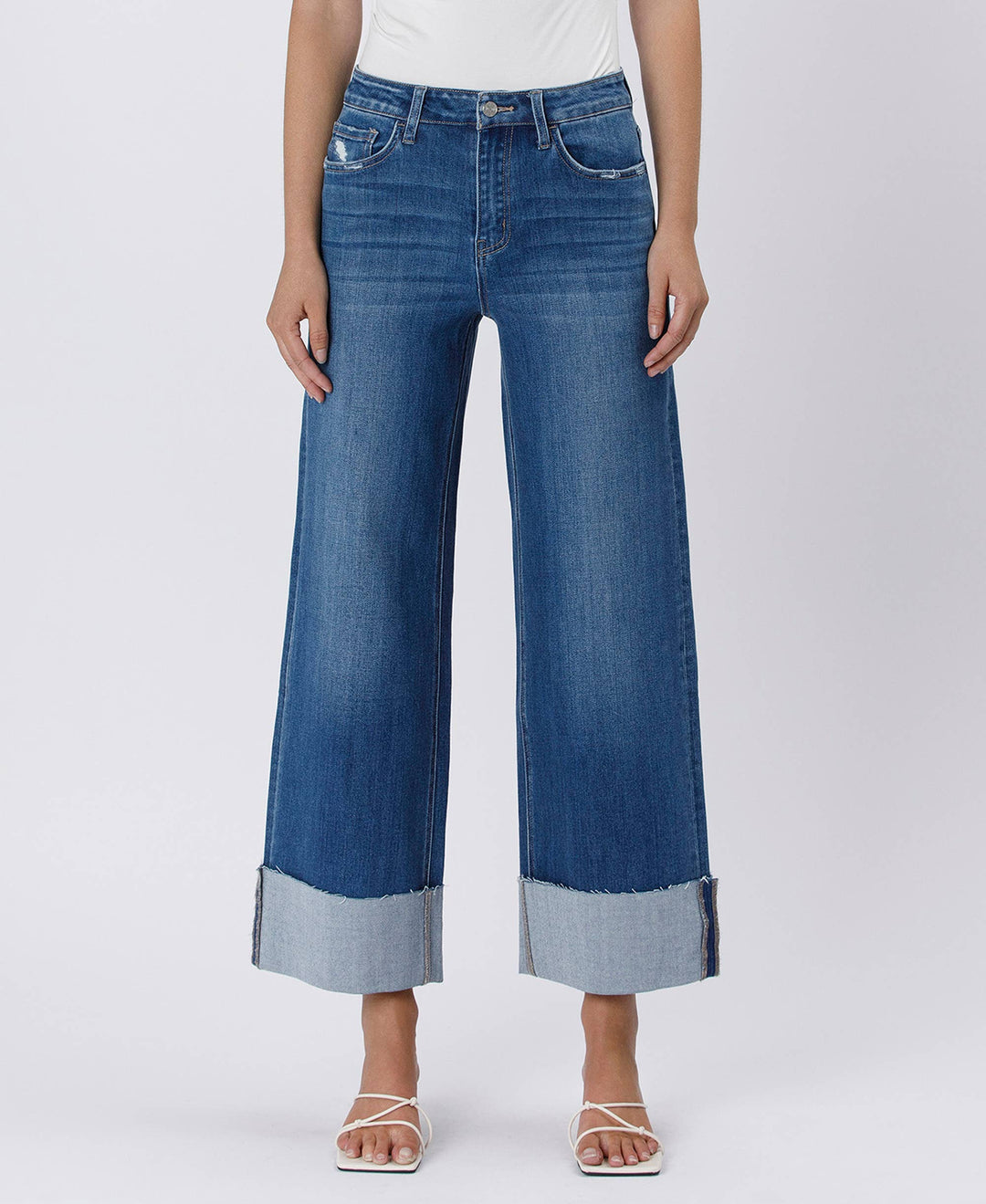 High Rise Cuffed Ankle Wide Leg Jean
