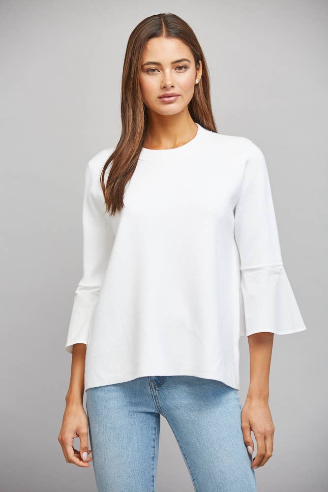 CONTRAST FLARE BELL SLV MIXED MEDIA SWEATER FW10841