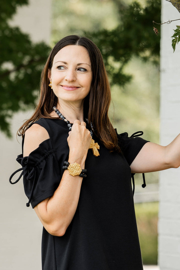 Black Lava with Jerusalem Cross