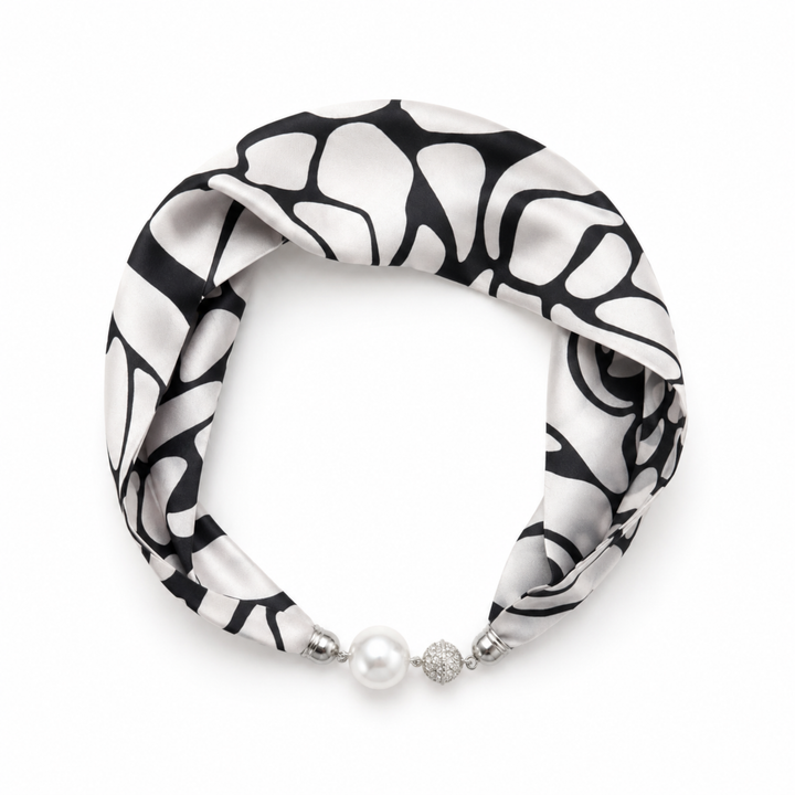 Ellison+Young Satin Twilly Scarf Necklace with Jeweled Magnetic Clasp