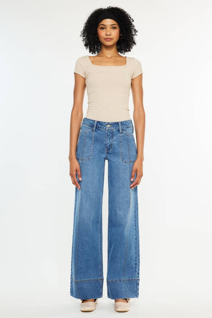 MID RISE WIDE LEG JEANS-KC70100MD