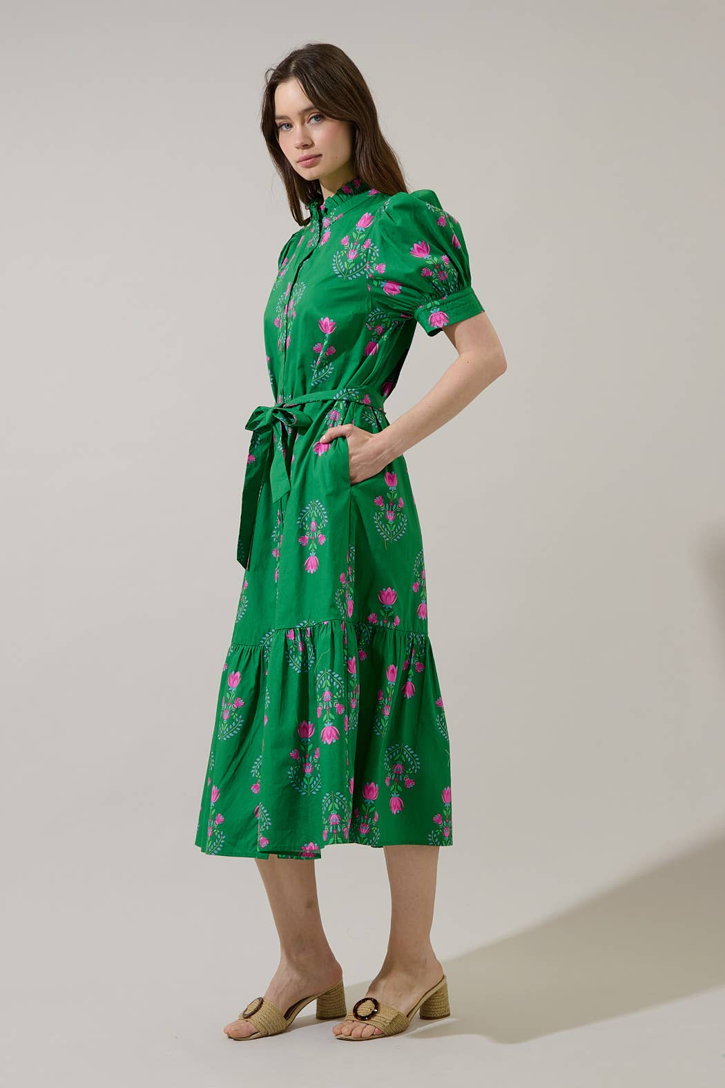 Giles Button Up Midi Dress Saura Floral