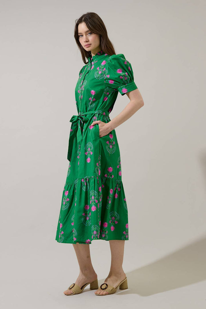 Giles Button Up Midi Dress Saura Floral