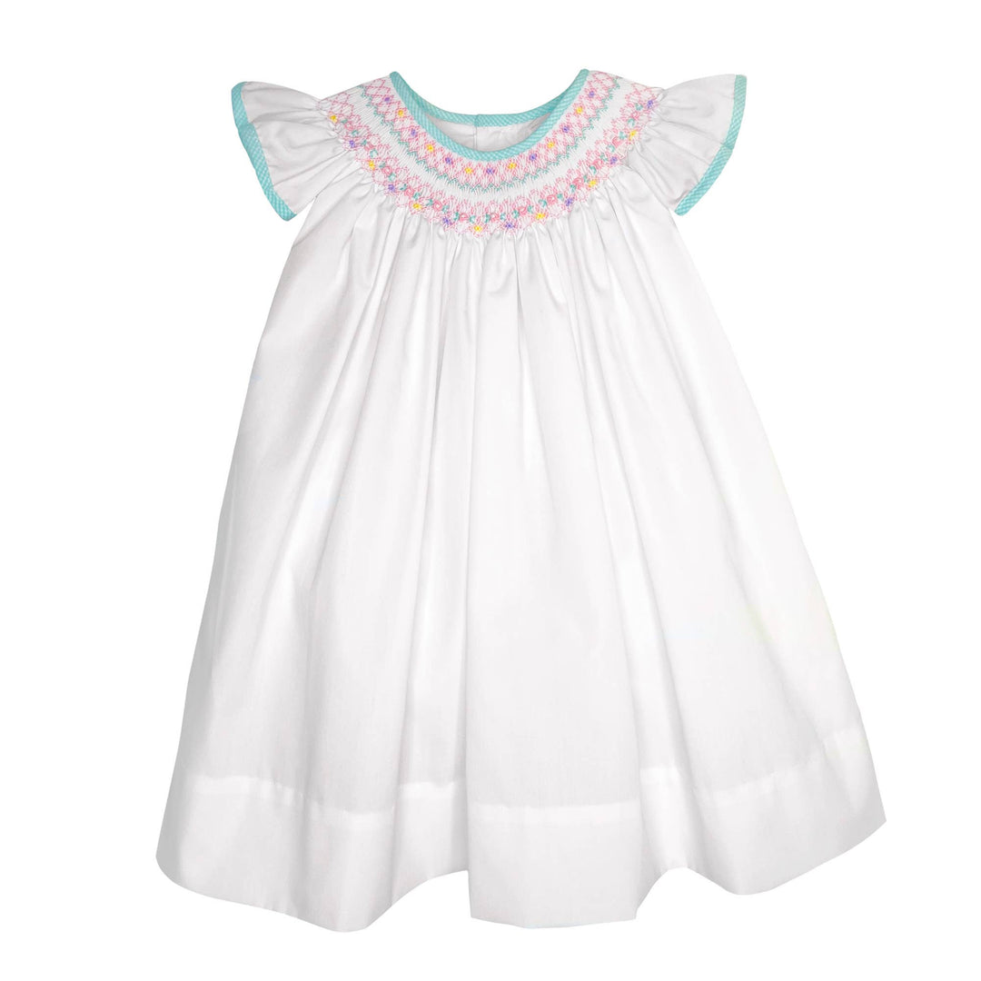 Petit Ami White Angel Wing Dress with Hand Bishop Smocking