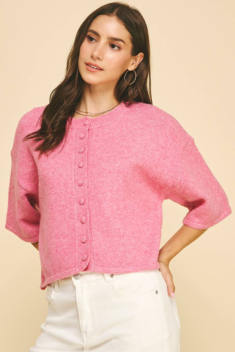 Pinch Button Down Short Sleeve Sweater